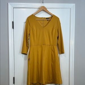 ⚫️ The Limited Mustard Yellow Fit & Flare V-Neck Dress Size Medium